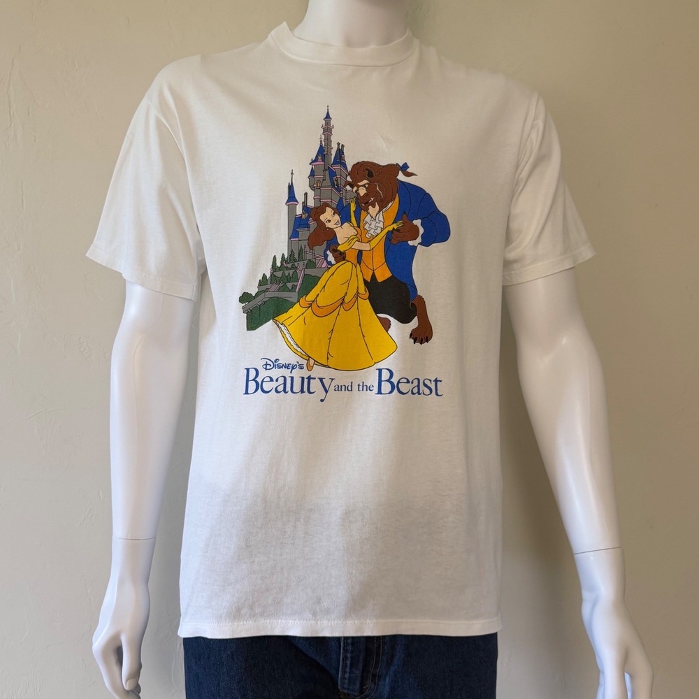 Vintage Disney Beauty and the Beast T Shirt‎ Mens Large White Single Stitch USA